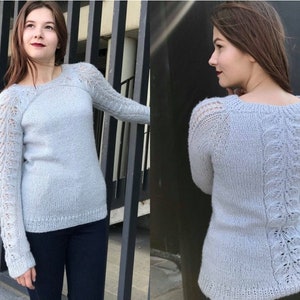Soft lace mohair women knit sweater, Gray pullover, Round neck sweater, Boho hand knit jumper, Comfy trendy sweater, Casual long sleeve top