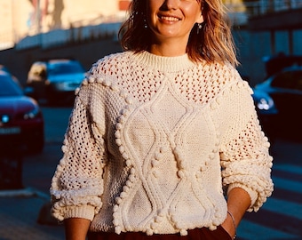 Cable knit white geometrical sweater cropped knitted jumper Cable knit white geometrical sweater cropped knitted jumper