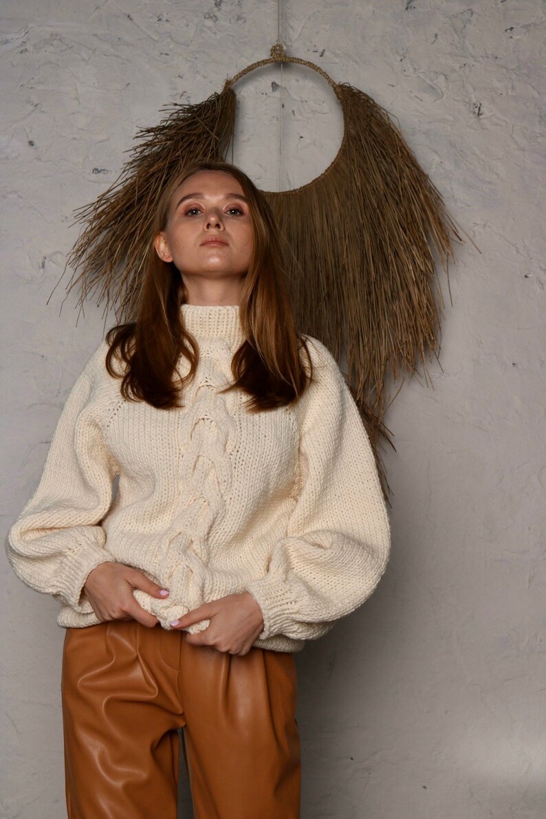White Chunky Sweater, Cozy Wool Oversized Turtleneck Sweater - Etsy
