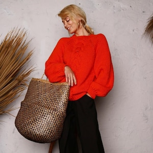 wool warm chunky turtleneck handmade sweater