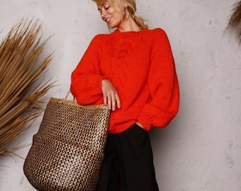 wool warm chunky turtleneck handmade sweater