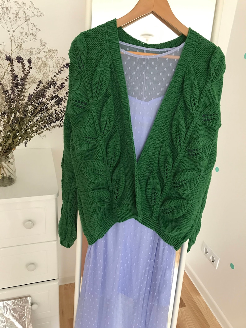 Green Chunky Knit Cardigan Cotton Oversized Sweater Etsy