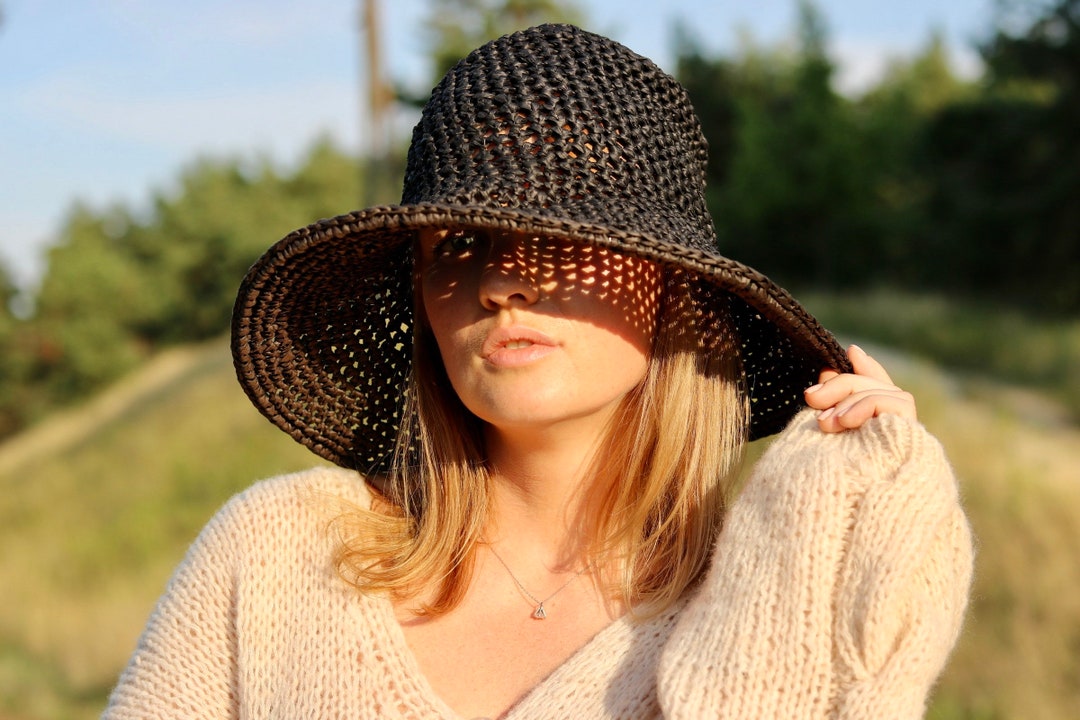 Black Women Sun Hat Crochet Summer Hat Raffia Hat Custom Etsy