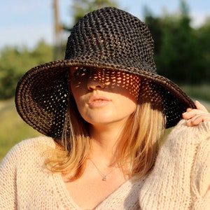 Black women sun hat, crochet summer hat, raffia hat, custom made