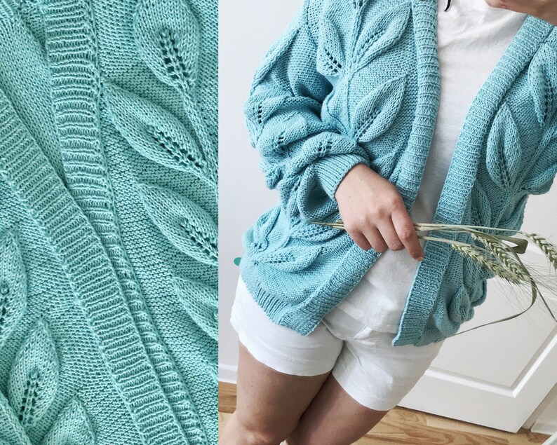 Custom made cardigan sweater, cotton blue cardigan, flower cardigan for women image 8