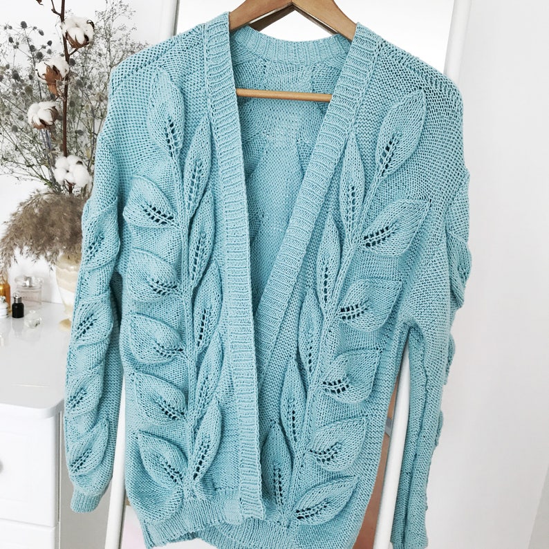 Custom made cardigan sweater, cotton blue cardigan, flower cardigan for women image 5