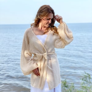 Cardigan in mohair crema da sposa, maglione da sposa, realizzato su misura