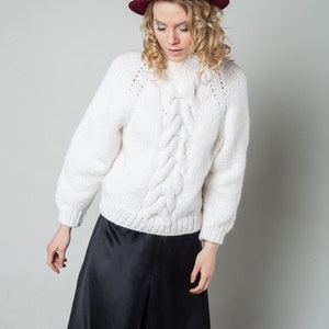 Hand Knit Chunky Cable Knit Sweater: Bohemian Wool Jumper