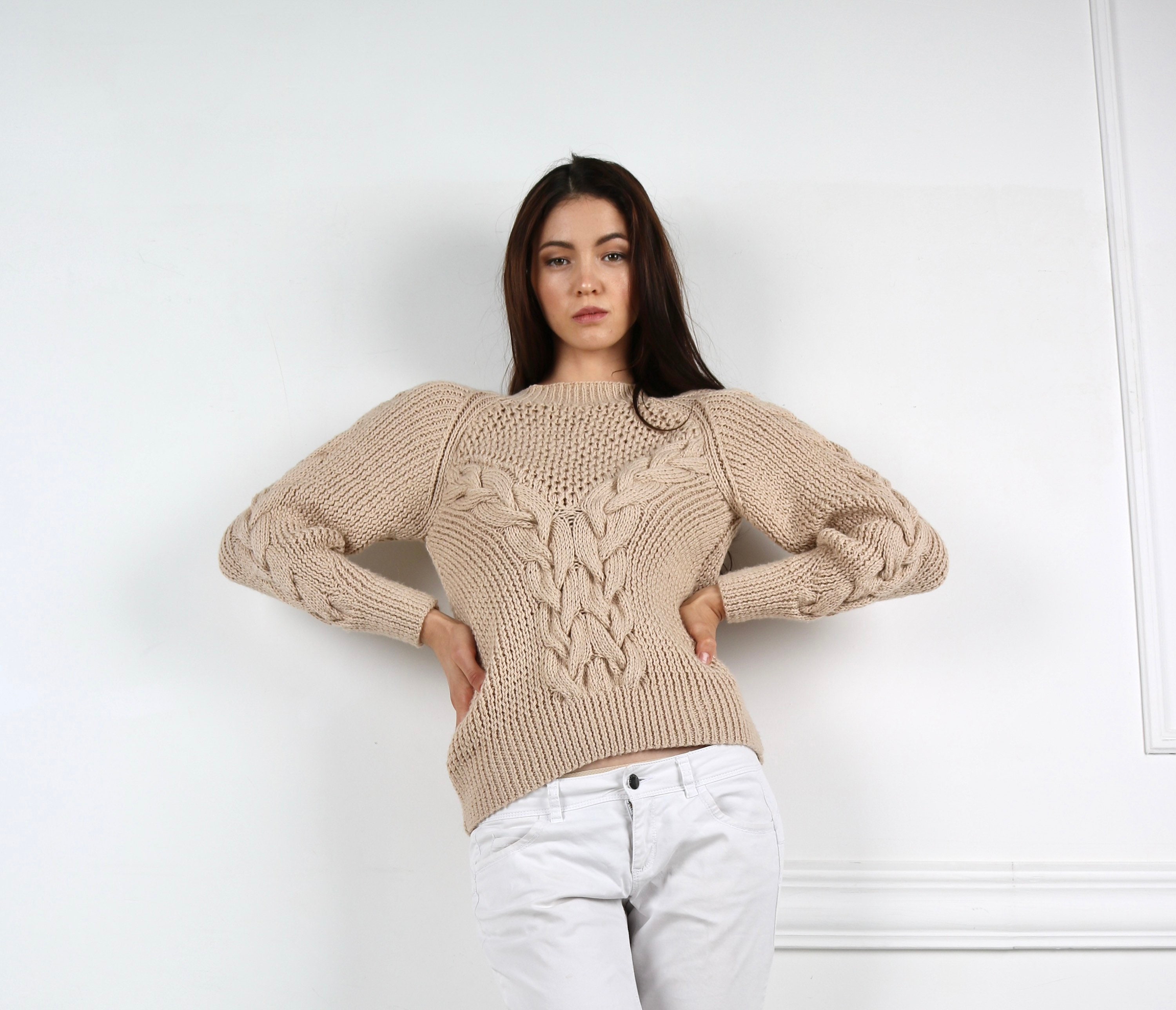 Beige chunky knit jumper online
