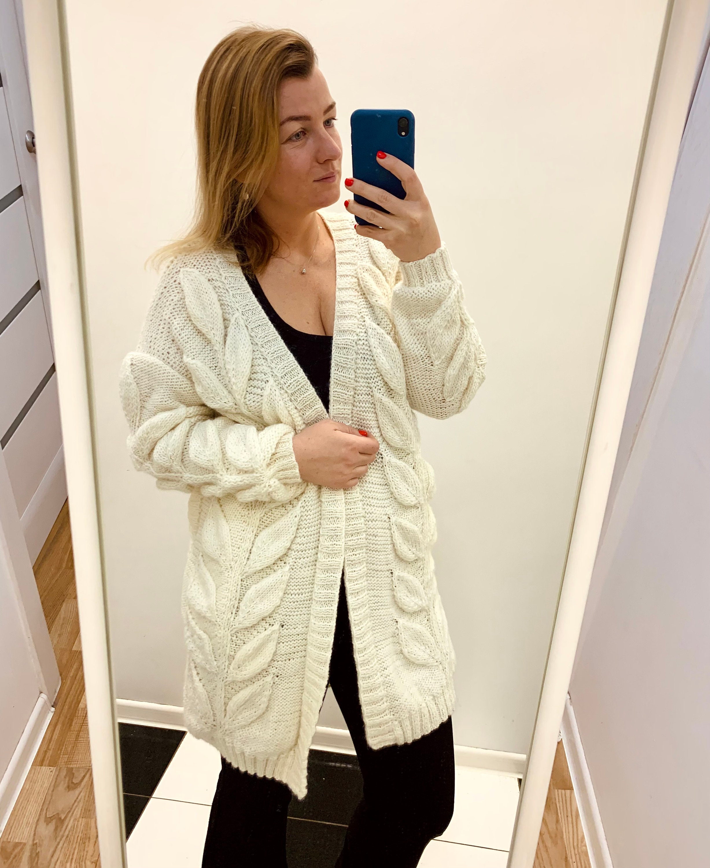 Hand Knit Wool Cable Cardigan: Chunky Bohemian Sweater With 