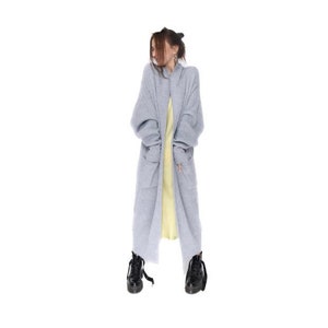 Merino wool maxi knit cardigan, long oversized grey jacket, cocoon knit coat, mothers gift image 3