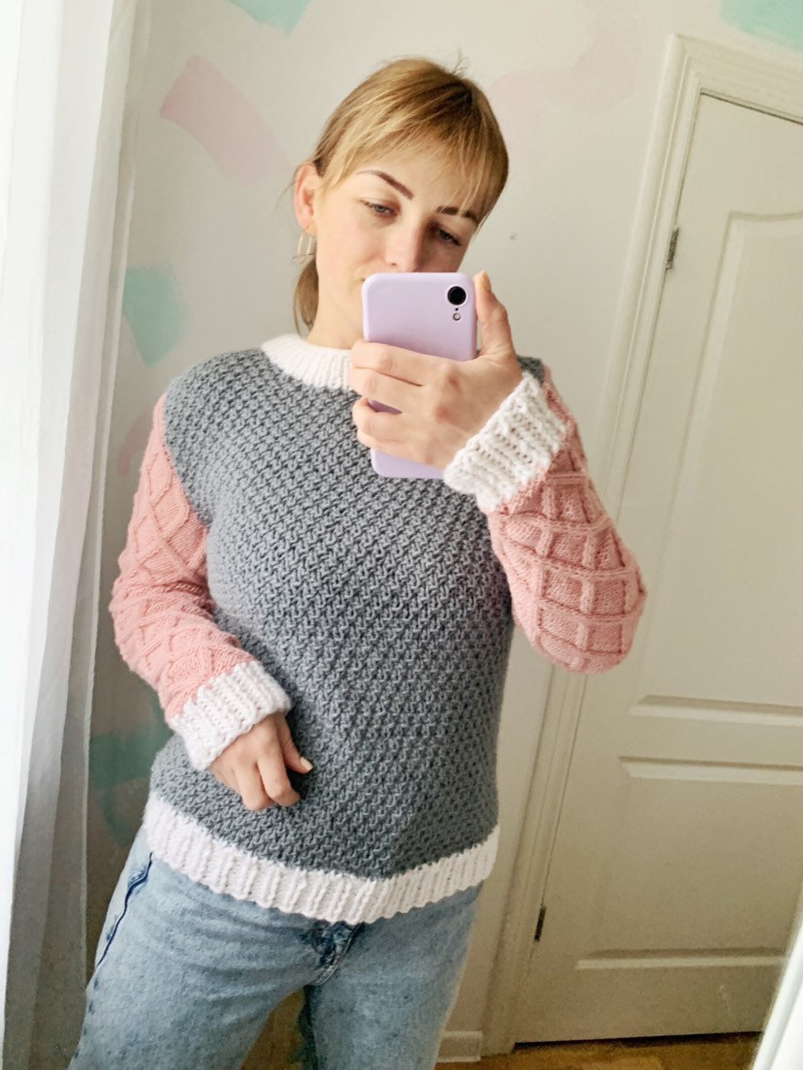 Pink Grey Sweater Pastel Wool Clothing Chunky Knit Pullover Etsy