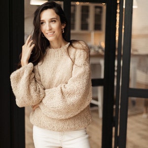 Soft alpaca pullover, cozy sweater for women, beige hand knit sweater