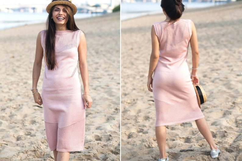 Summer Cotton Pink Rose Dress Knit Midi Dress For Urban Etsy