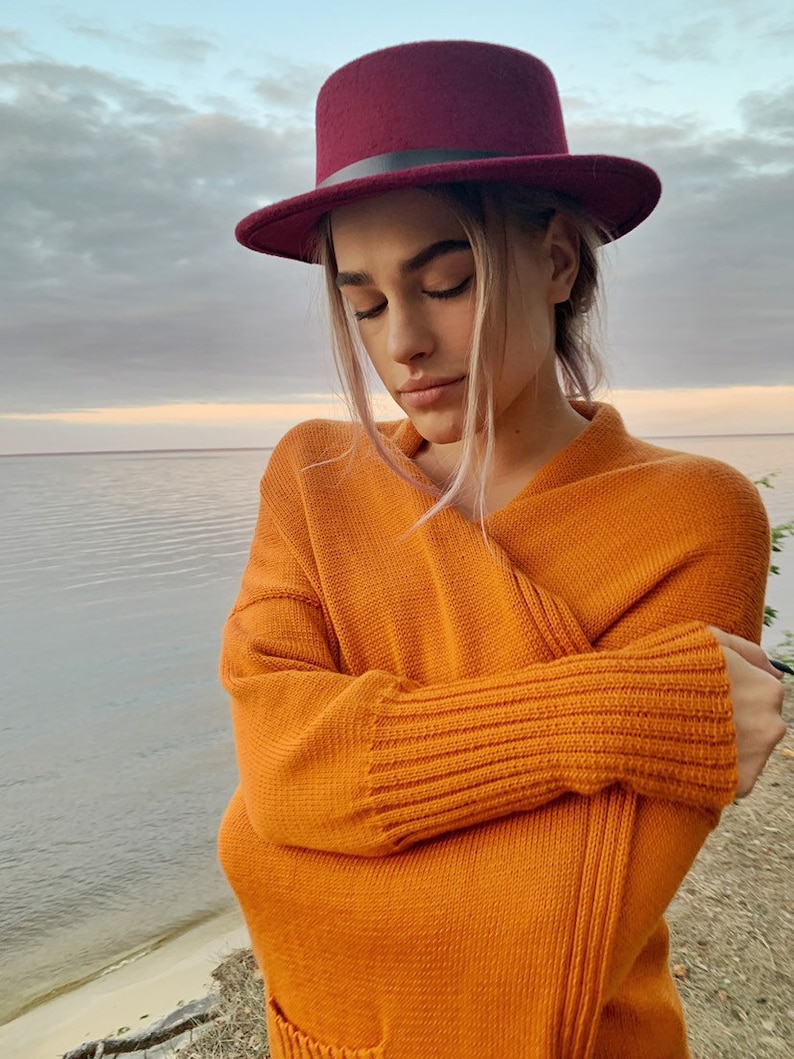 Merino wool knitted cardigan, long oversized knitted orange jacket, loose fit women coat, cusrom knitwear image 6