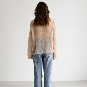 Hand knit mohair pullover, loose knit oversized wool sweater, puff sleeves bohemian jumper, made to order image 5