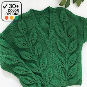 Hand-Knit Organic Cotton Cardigan: Chunky Green Leaf Sweater