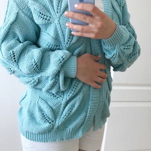 Custom made cardigan sweater, cotton blue cardigan, flower cardigan for women image 7