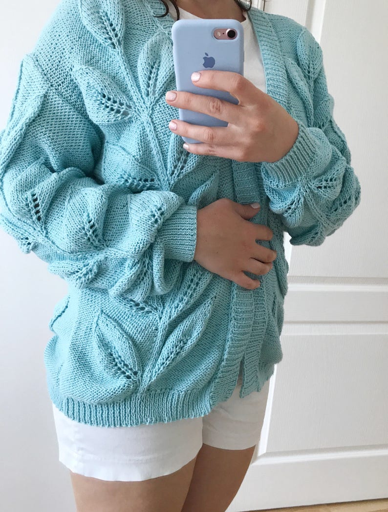 Custom made cardigan sweater, cotton blue cardigan, flower cardigan for women image 7