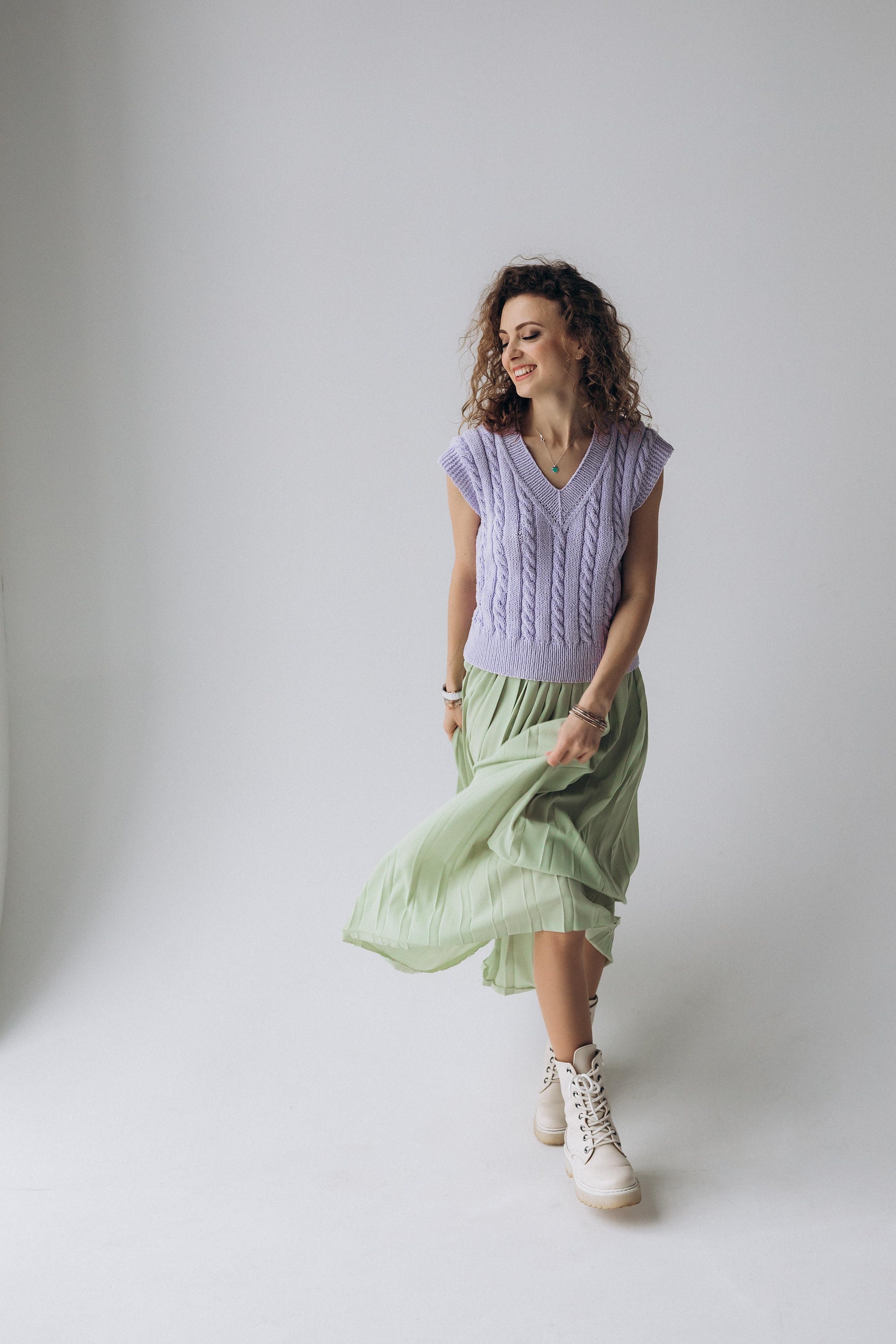 Lavender Cotton and Knit Vest Custom Knit Lilac Sweater Vest Etsy