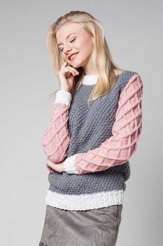 Pink grey and white clearance sweater