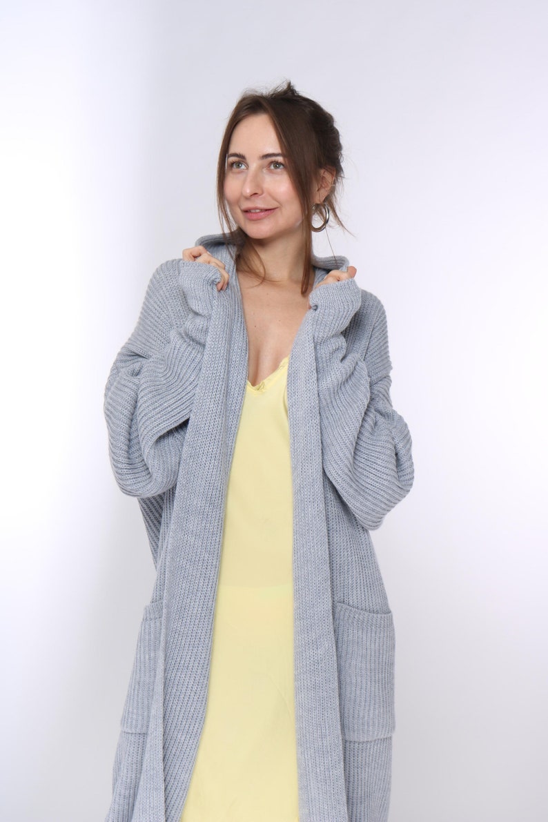 Merino wool maxi knit cardigan, long oversized grey jacket, cocoon knit coat, mothers gift image 5
