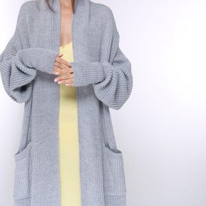 Merino wool maxi knit cardigan, long oversized grey jacket, cocoon knit coat, mothers gift image 4