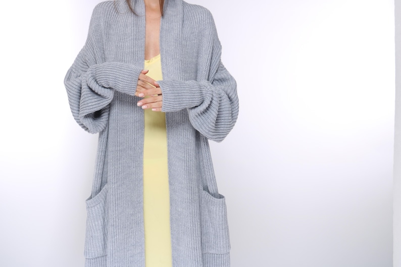 Merino wool maxi knit cardigan, long oversized grey jacket, cocoon knit coat, mothers gift image 4