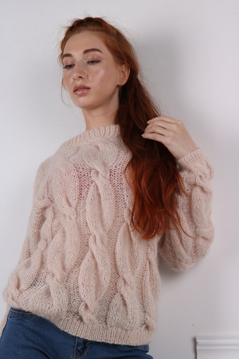 Loose knit wool sweater mohair braided oversized top chunky | Etsy