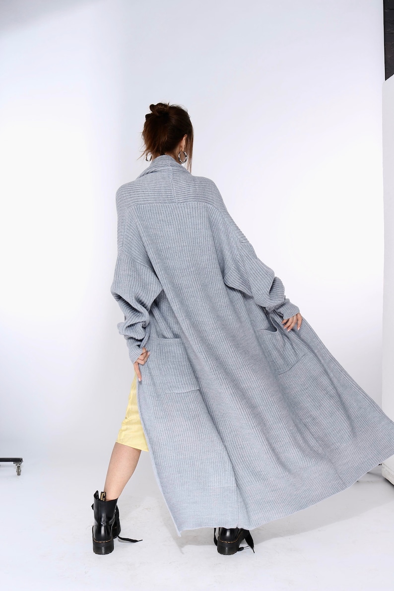 Merino wool maxi knit cardigan, long oversized grey jacket, cocoon knit coat, mothers gift image 7