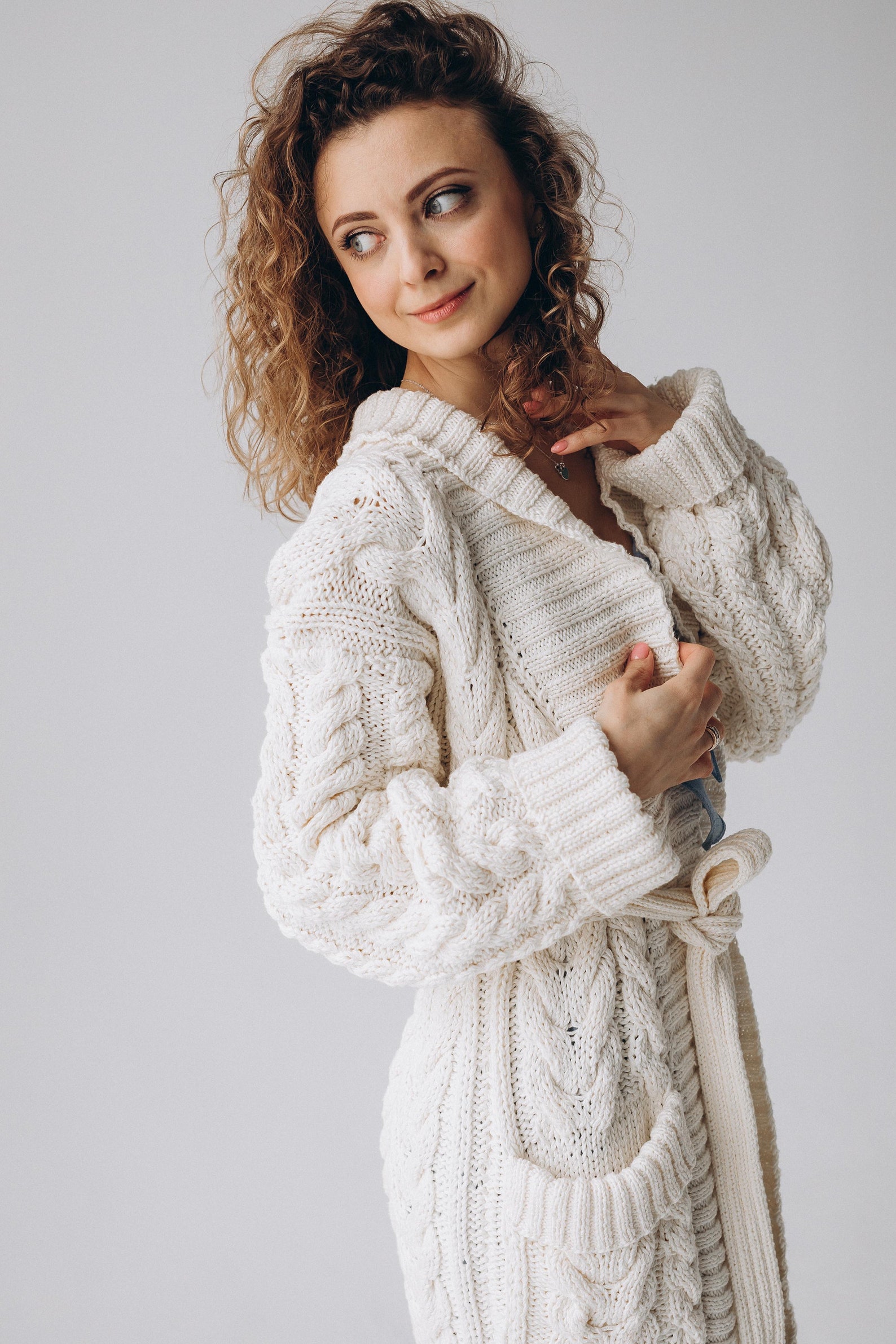 White Cable Knit Cardigan Made to Order Long Cotton Coat Etsy UK