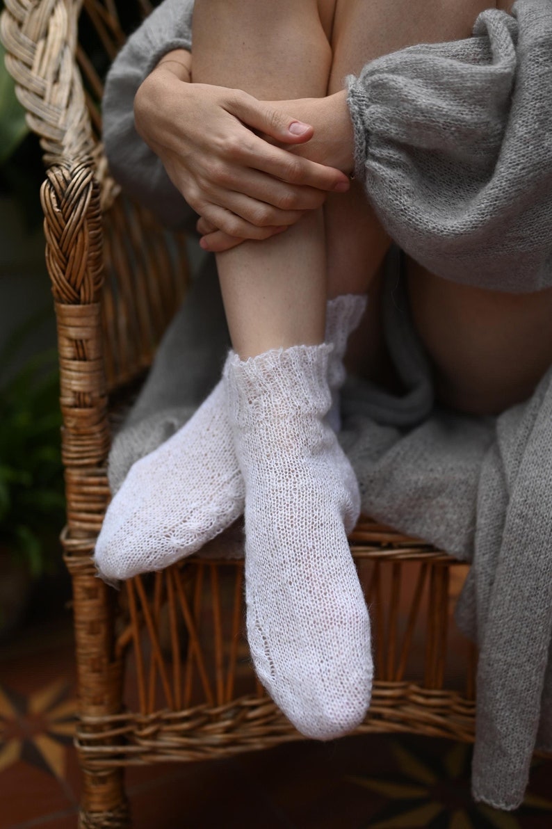 Hand knitted wool socks, lightweight mohair soft and warm winter socks for women, best christmas gift image 4