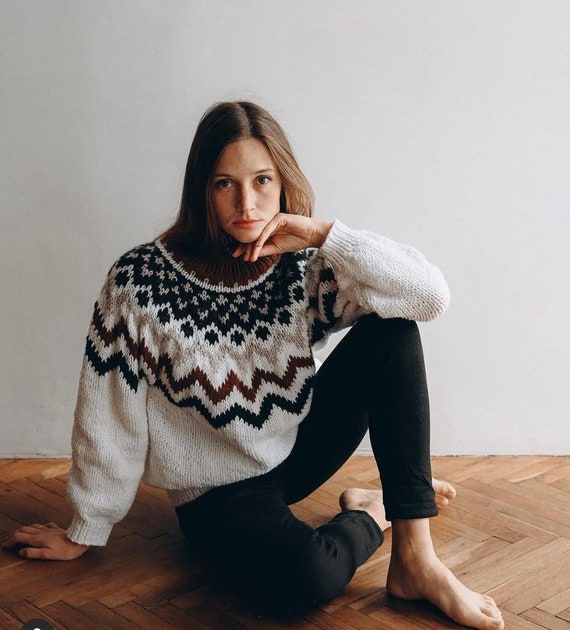 Chunky Knitted Nordic Sweater, Boho Oversized Jumper, Cable Knit