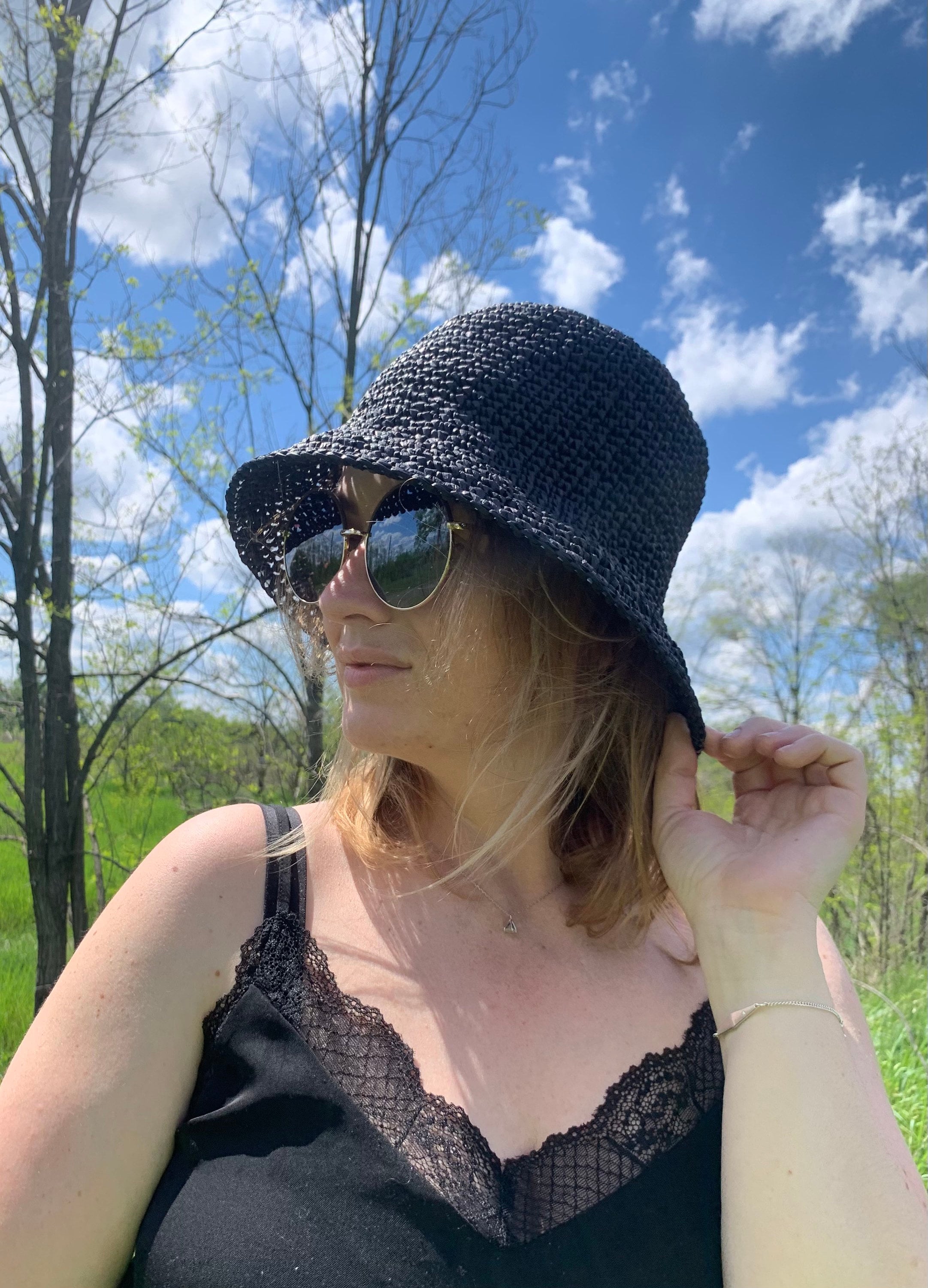 Black Raffia Crochet Sun Hat: Custom Summer Bucket Hat - Etsy