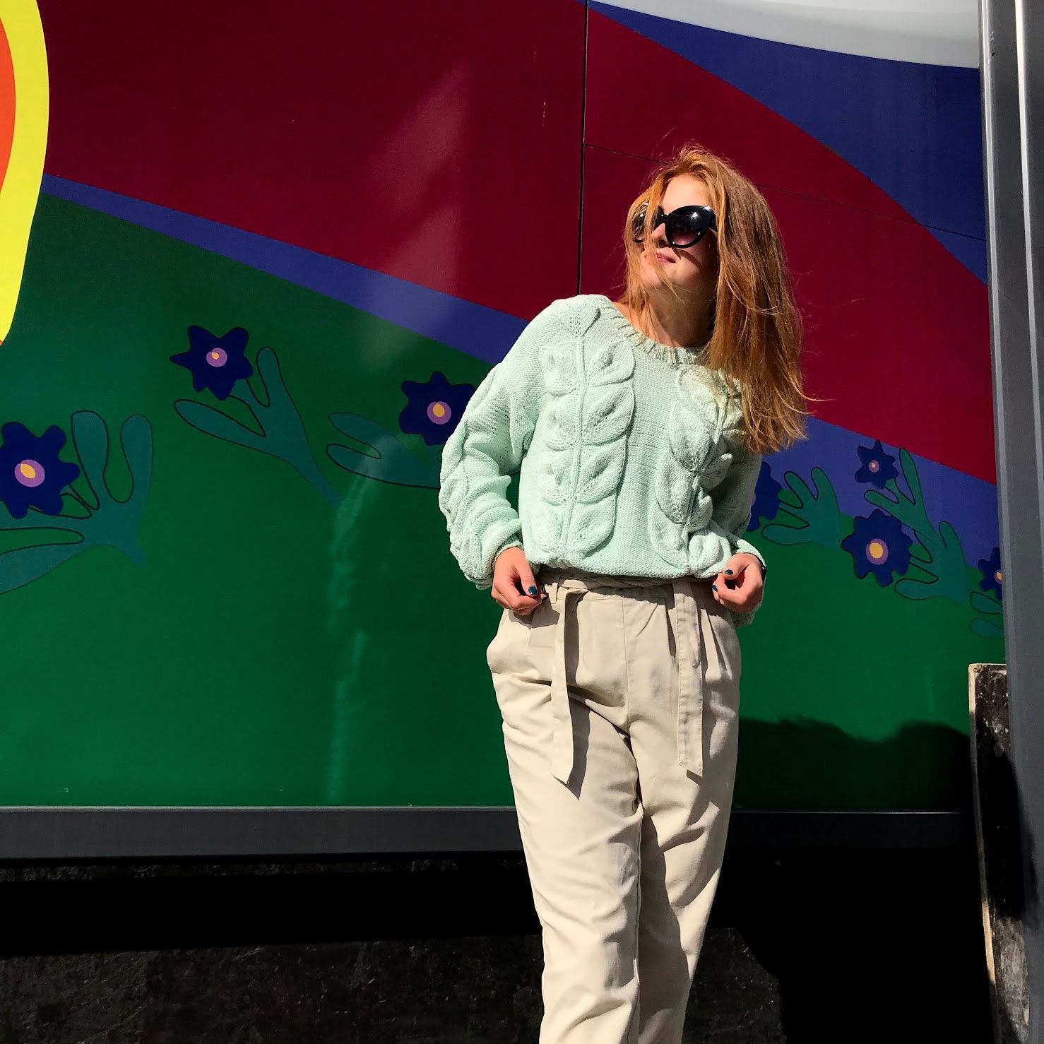 mint green cable knit sweater