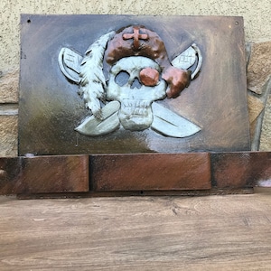 IJzeren piratendecor, piratencadeau, ijzeren piraat, piratenvlag, piratenschedel, piratenkunst aan de muur, metalen sculptuur, ijzeren geschenken, schatkaart, aangepaste piraat