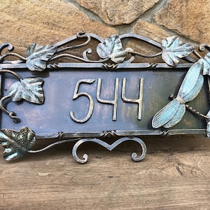 House number sign, house number plaque, address plaque, address sign, signs, house numbers, decorative signs, decorative plaques, dragonfly