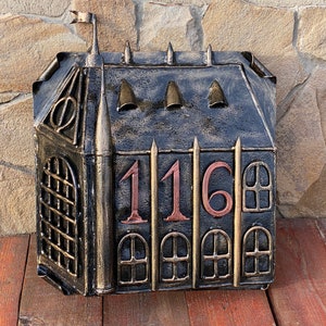 Buzón de bloqueo, buzón, buzón de pared, letrero de dirección, regalo de Navidad, regalo de hierro, decoración de patio, decoración de jardín, placa de número de casa, regalo de cumpleaños