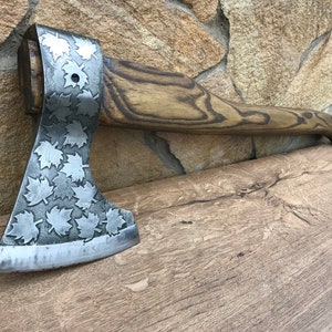 Medieval axe, viking axe, iron gift for him, camping, hiking, hunting, mens gifts, chopping axe, gifts for men, Canadian leaf image 1