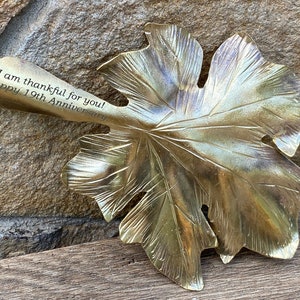 Engraved bronze leaf, bronze anniversary gift, bronze gifts, 8 year gifts, 8th anniversary, bronze horseshoe, bronze gift idea, bronze gift