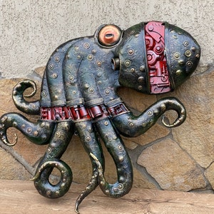 スチームパンク タコ、タコ、スチームパンク、海の装飾、海岸の装飾、鉄のギフト、彫刻、ジャンク アート、スチームパンクの装飾、動物、クリスマス