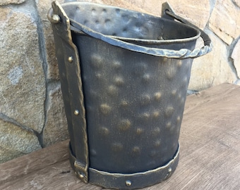 Coal bucket, ash bucket, coal pail, coal scuttle, coal scuttle bucket, firewood bucket, hand forged bucket, fire tool, rustic home decor