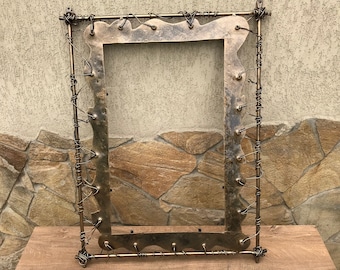 Mirror frame, hand forged mirror frame, hallway mirror, bathroom decor, iron anniversary gift, frame for mirror, painting frame, iron gift
