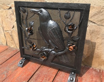 Fireplace screen, iron gift, fireplace decor, fireplace grate, iron anniversary, fireplace accessory, 6th anniversary, fireplace mantle,crow