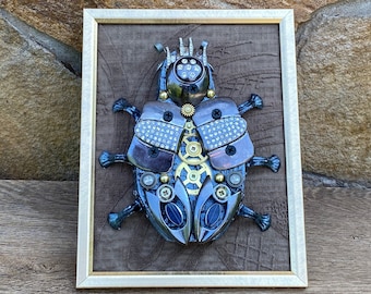 Steampunk painting, steampunk insect, beetle, steampunk, industrial gift, steampunk decor, junk art,steampunk gift, recycled,upcycled,insect