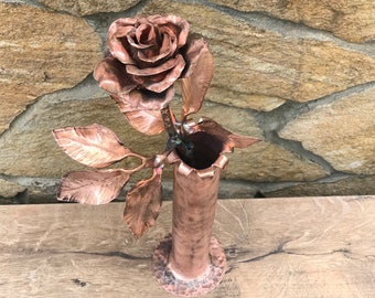 Copper rose, copper vase, copper gift, copper anniversary,7th anniversary,7 year gift,7 years,copper gift for her,copper gifts,copper flower