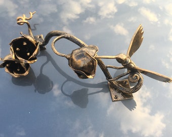Door pull, barn door handle, door handle lock, door handle with lock, hand forged door handle, bird decor, bird gift, iron gift, blacksmith