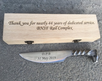 Personalized retirement gift, retirement gifts for men, retirement gift ideas, retiree, newly retired, railroad spike knife, for grandpa