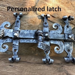 Personalized latch, door latch, custom latch, gate latch, gate lock, door lock, door hardware, sliding door bolt, deadbolt door latch, hasp