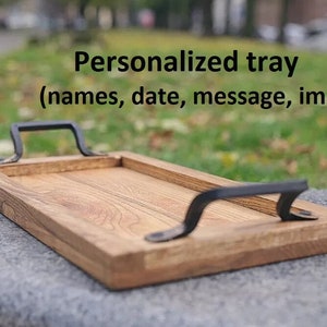 Plateau de service, plateau en bois, plateau personnalisé, plateau de table basse, plateau de café, plateau de service personnalisé, plateau personnalisé, cadeau de mariage, plateau de mariage